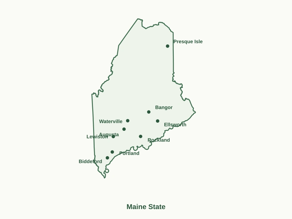 Map of Maine State showing major cities